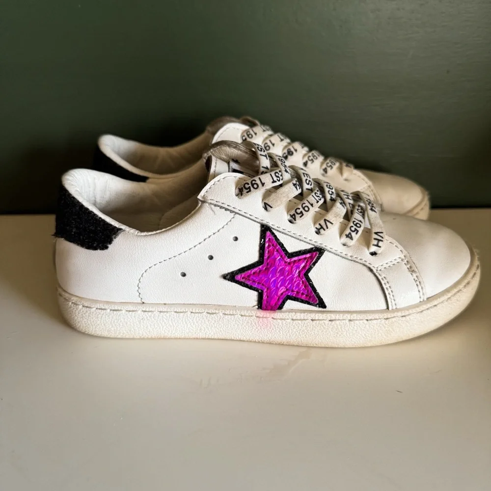 Vintage Havana Girls White Glitter Pink Star Sneakers | Size 1